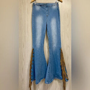 Fashion Express Denim Fringe Flare Size S EUC